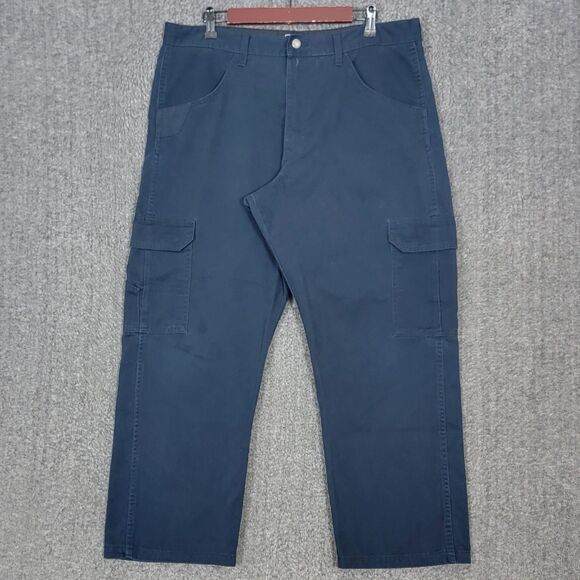 Wrangler Workwear Cargo Pants Mens 36x27* Blue Care 307 Relaxed Straight - Picture 1 of 13